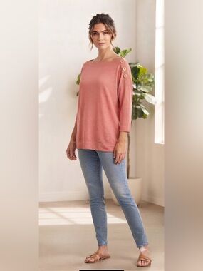 Lodys Coral Off Shoulder Tunic Top W/Button Detail